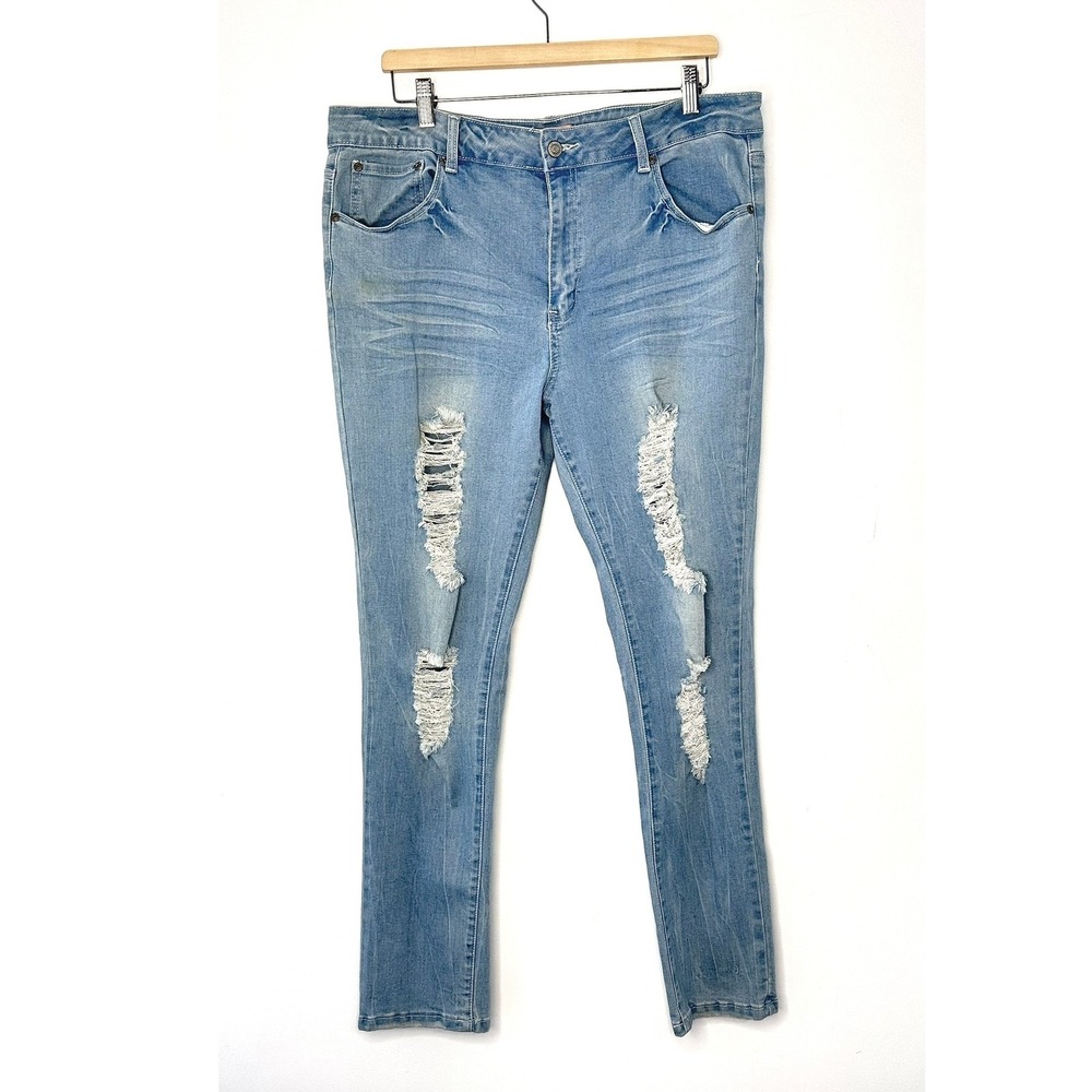 Judy Blue 2XL Light Wash Distressed Ripped Skinny Jeans Stretch Denim